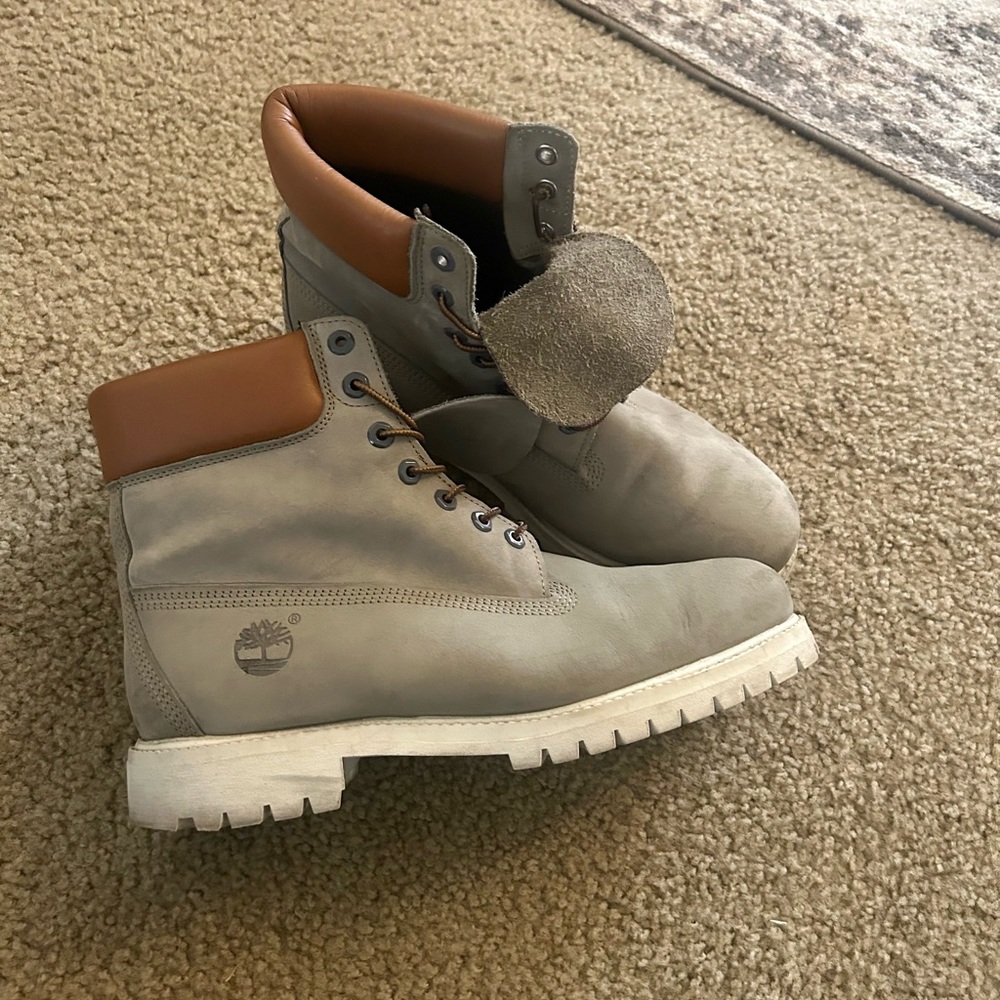 Grey and Brown Timberland boots size 11.5